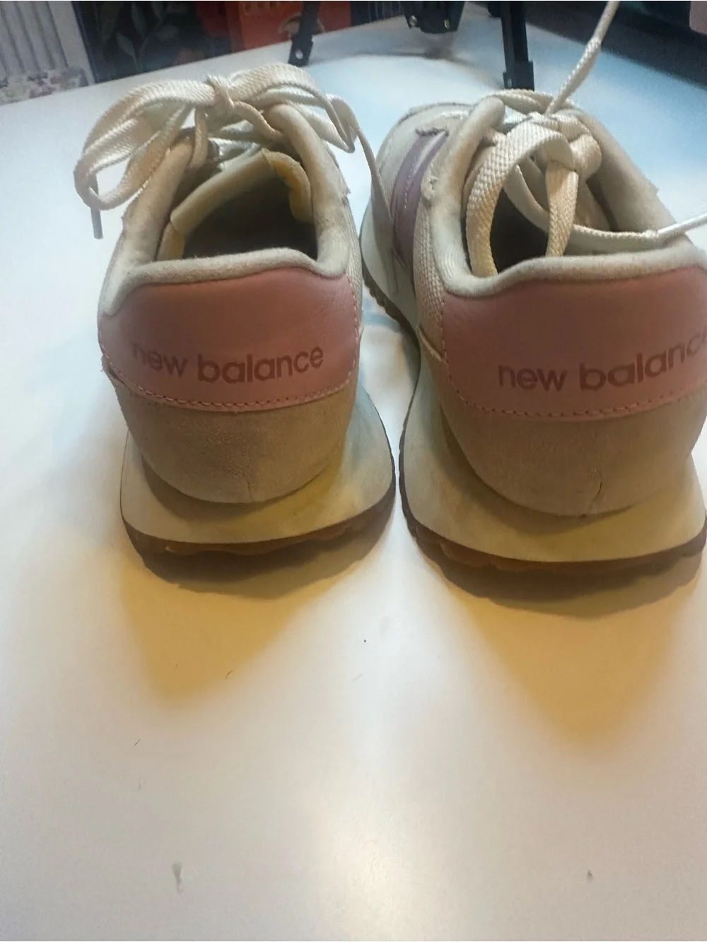 New Balance Beige Mesh & Suede Sneakers with Rose Accent